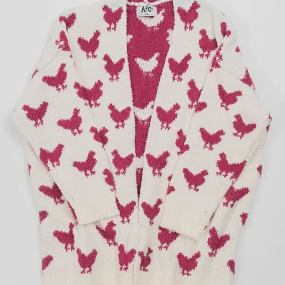 Super Soft Pink and White Chicken Pattern Sweater - Picture 3 of 3